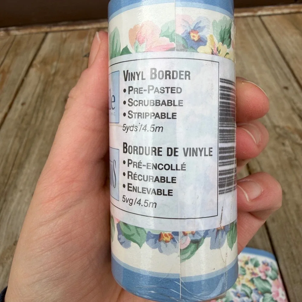 Vtg Rosedale Floral Wallpaper Border 5 Rolls Blue Pink Peony Vintage Style